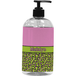 Pink & Lime Green Leopard Plastic Soap / Lotion Dispenser (Personalized)