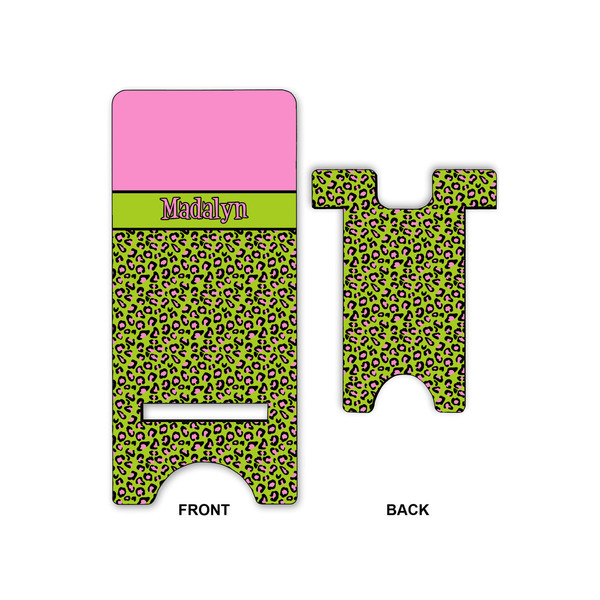 Pink & Lime Green Leopard Large Phone Stand - Front & Back