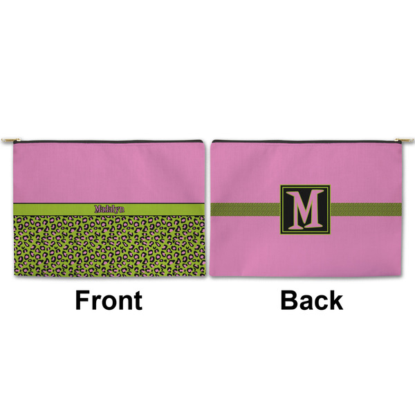 Pink & Lime Green Leopard Large Zipper Pouch Approval (Front and Back)