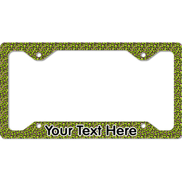 Custom Pink & Lime Green Leopard License Plate Frame - Style C (Personalized)