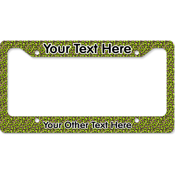 Custom Pink & Lime Green Leopard License Plate Frame - Style B (Personalized)