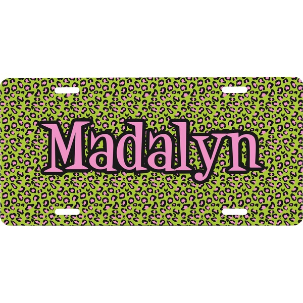 Custom Pink & Lime Green Leopard Front License Plate (Personalized)