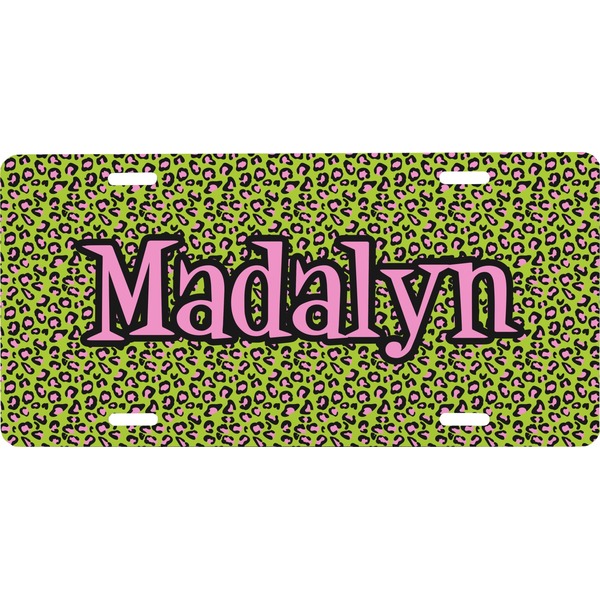Custom Pink & Lime Green Leopard Front License Plate (Personalized)