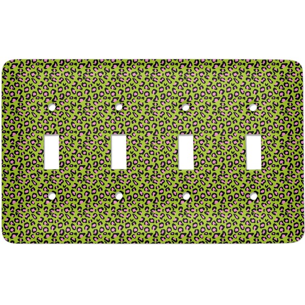 Custom Pink & Lime Green Leopard Light Switch Cover (4 Toggle Plate)
