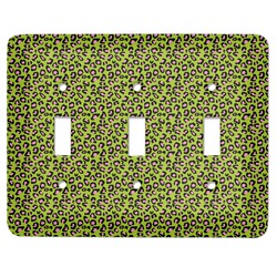 Pink & Lime Green Leopard Light Switch Cover (3 Toggle Plate)