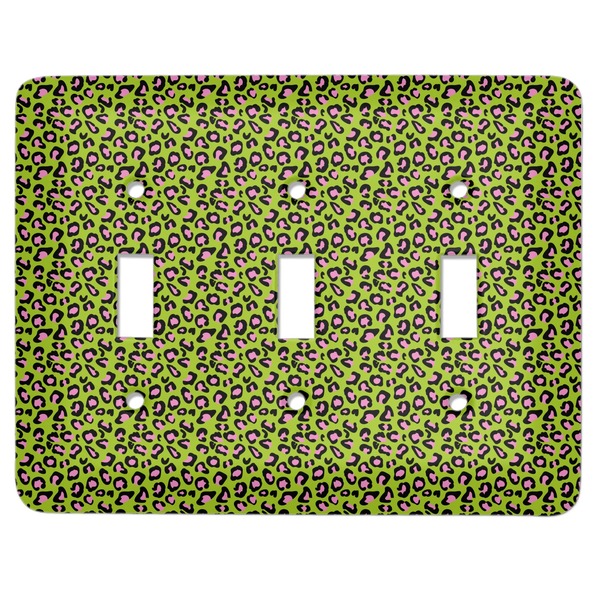 Custom Pink & Lime Green Leopard Light Switch Cover (3 Toggle Plate)