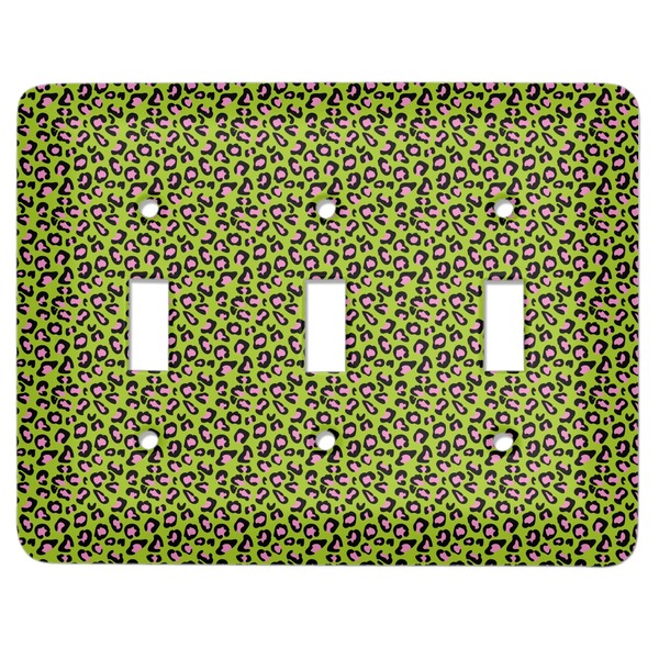 Custom Pink & Lime Green Leopard Light Switch Cover (3 Toggle Plate)