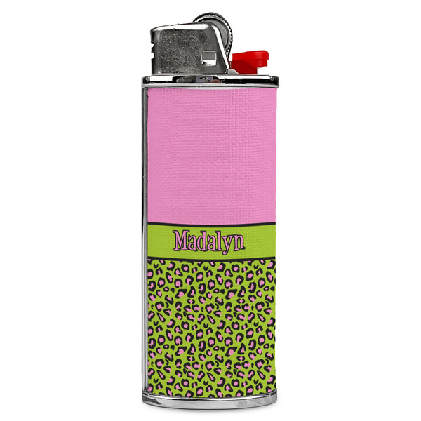 Custom Pink & Lime Green Leopard Case for BIC Lighters (Personalized)