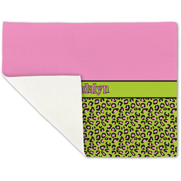 Pink & Lime Green Leopard Linen Placemat - Folded Corner (single side)