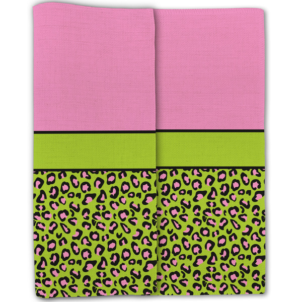 Pink & Lime Green Leopard Linen Placemat - Folded Half (double sided)