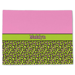 Pink & Lime Green Leopard Single-Sided Linen Placemat - Single w/ Name or Text