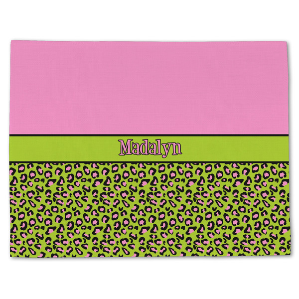 Pink & Lime Green Leopard Linen Placemat - Front