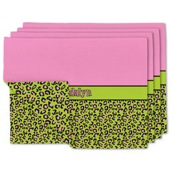 Pink & Lime Green Leopard Linen Placemat w/ Name or Text