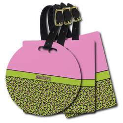 Pink & Lime Green Leopard Plastic Luggage Tag (Personalized)