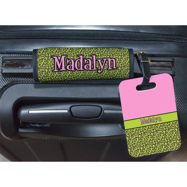 Pink & Lime Green Leopard Luggage Wrap & Tag