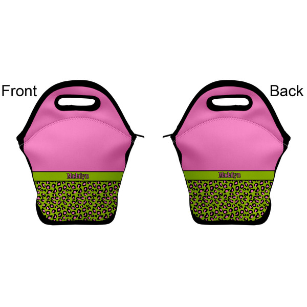 Pink & Lime Green Leopard Lunch Bag - Front and Back