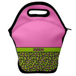 Pink & Lime Green Leopard Lunch Bag w/ Name or Text