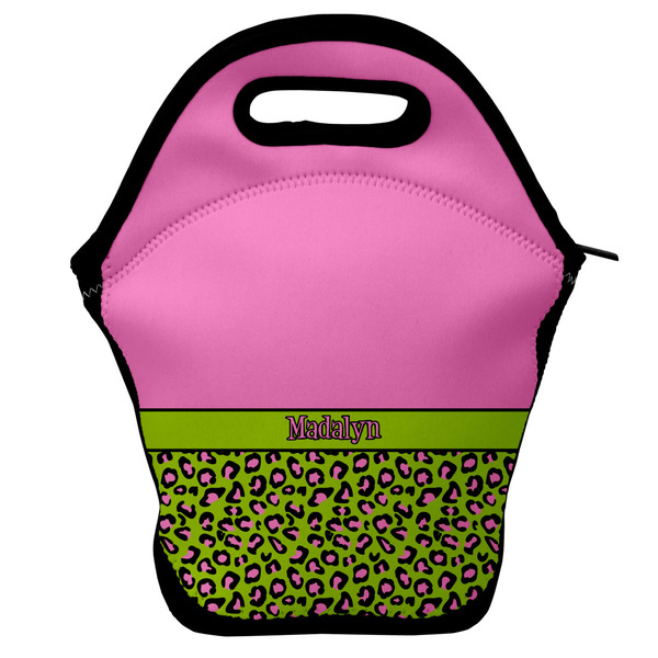 Custom Pink & Lime Green Leopard Lunch Bag w/ Name or Text