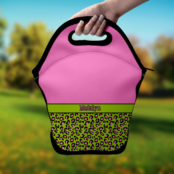 Pink & Lime Green Leopard Lunch Bag - Hand