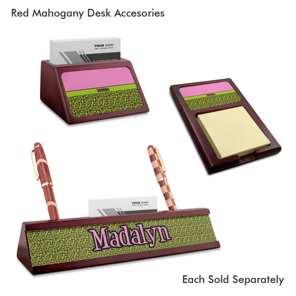 Pink & Lime Green Leopard Mahogany Desk Accessories
