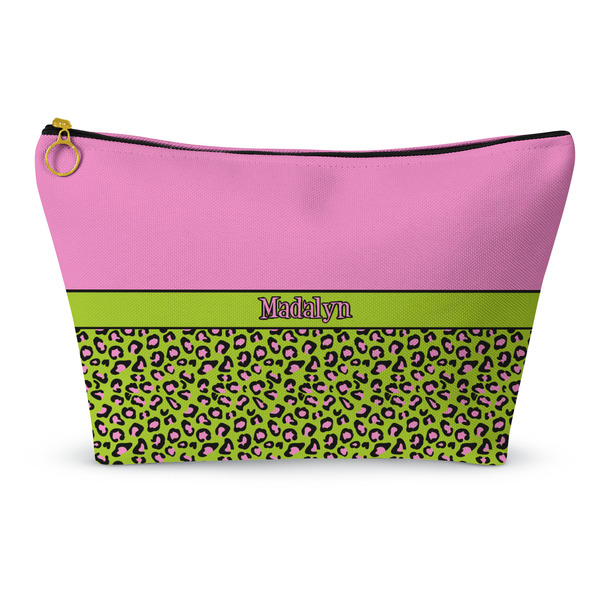 Custom Pink & Lime Green Leopard Makeup Bag - Large - 12.5"x7" (Personalized)