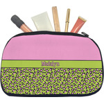 Pink & Lime Green Leopard Makeup / Cosmetic Bag - Medium (Personalized)