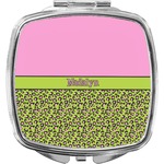 Pink & Lime Green Leopard Compact Makeup Mirror (Personalized)