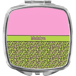 Pink & Lime Green Leopard Compact Makeup Mirror (Personalized)