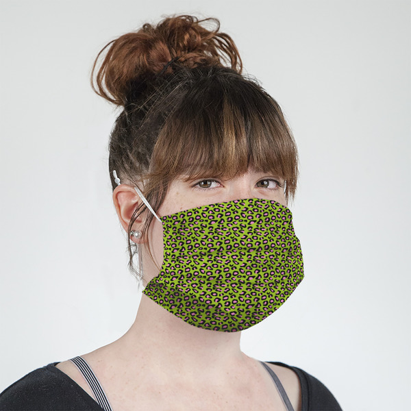 Pink & Lime Green Leopard Mask - Quarter View on Girl