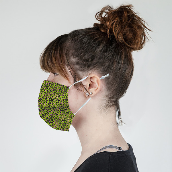 Pink & Lime Green Leopard Mask - Side View on Girl