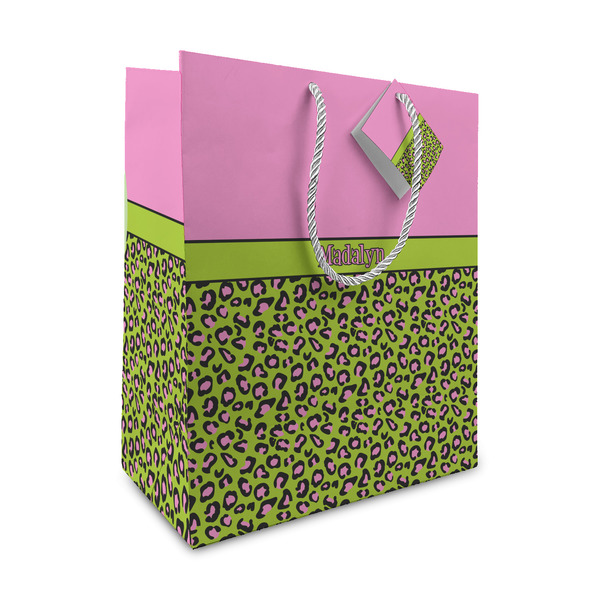 Custom Pink & Lime Green Leopard Medium Gift Bag (Personalized)