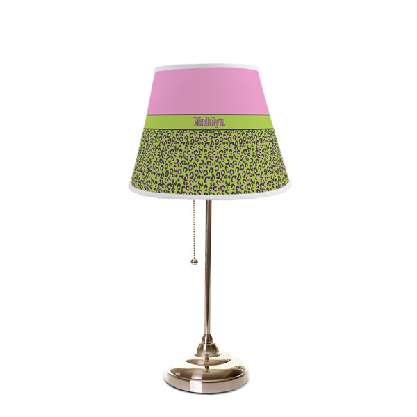 Pink & Lime Green Leopard Poly Film Empire Lampshade - On Stand