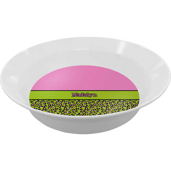 Custom Pink & Lime Green Leopard Melamine Bowl (Personalized)