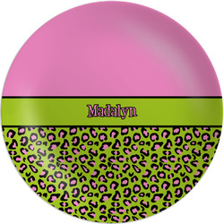 Pink & Lime Green Leopard Melamine Salad Plate - 8" (Personalized)