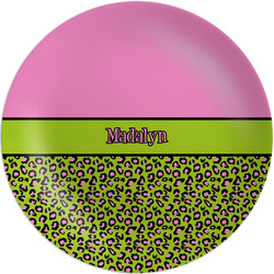 Pink & Lime Green Leopard Melamine Plate - 10" (Personalized)