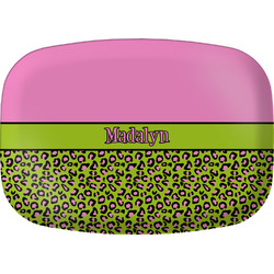 Pink & Lime Green Leopard Melamine Platter w/ Name or Text