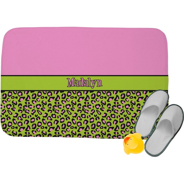 Custom Pink & Lime Green Leopard Memory Foam Bath Mat (Personalized)