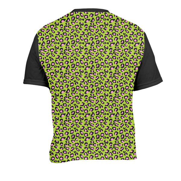 Pink & Lime Green Leopard Men's Crew Neck T Shirt Medium - Back