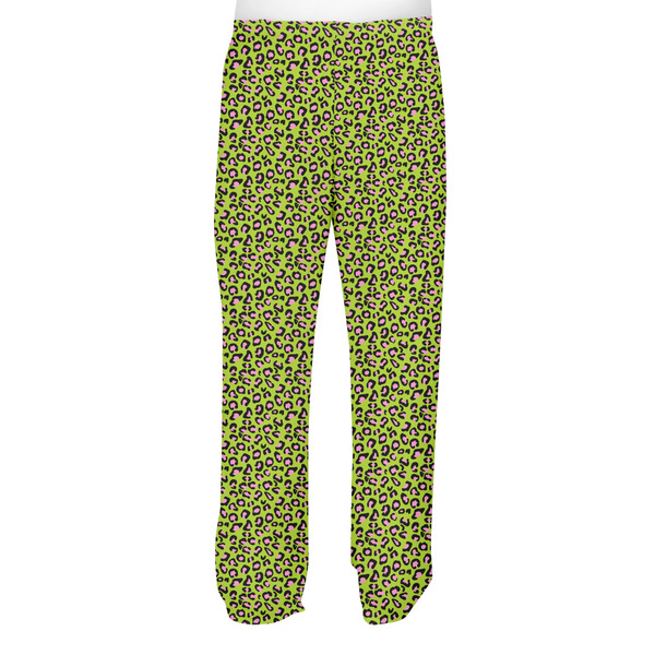 Pink & Lime Green Leopard Men's Pjs Back - on model