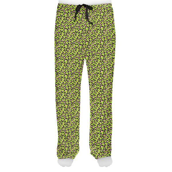 Pink & Lime Green Leopard Men's Pjs Front - on model