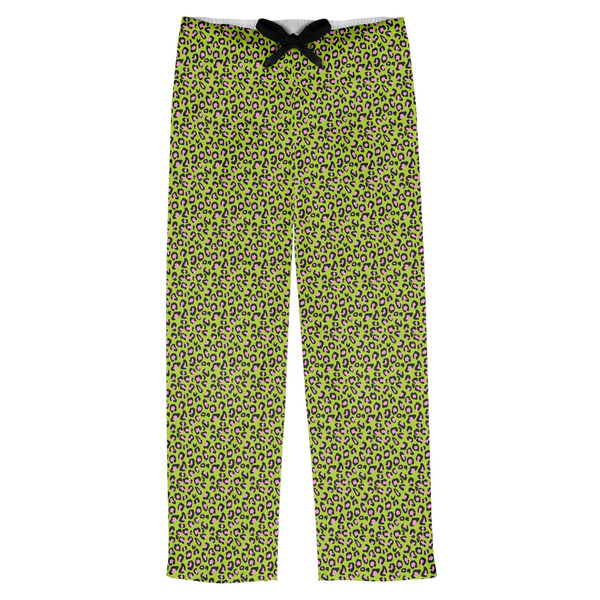 Custom Pink & Lime Green Leopard Mens Pajama Pants - S