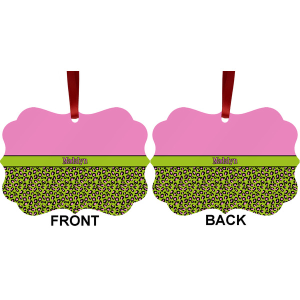 Pink & Lime Green Leopard Metal Benilux Ornament - Front and Back (APPROVAL)