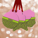 Pink & Lime Green Leopard Metal Ornaments - Double Sided w/ Name or Text