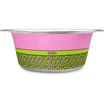 Pink & Lime Green Leopard Stainless Steel Dog Bowl - Medium (Personalized)