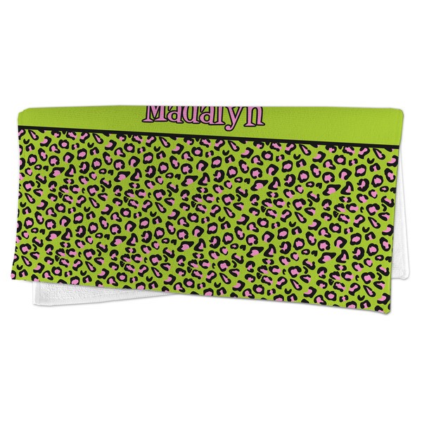 Pink & Lime Green Leopard Microfiber Dish Rag - FOLDED (half)