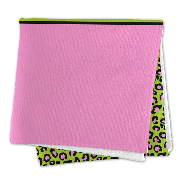 Pink & Lime Green Leopard Microfiber Dish Rag - FOLDED (square)