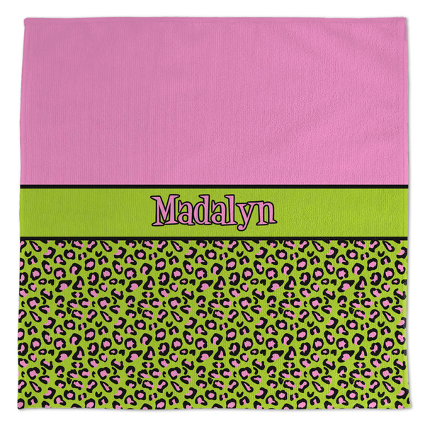 Custom Pink & Lime Green Leopard Microfiber Dish Towel (Personalized)