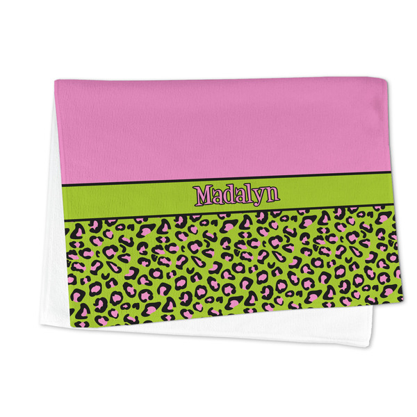 Pink & Lime Green Leopard Microfiber Dish Towel - FOLDED HALF