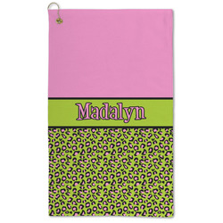 Pink & Lime Green Leopard Microfiber Golf Towel - Large (Personalized)