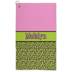 Pink & Lime Green Leopard Microfiber Golf Towel (Personalized)